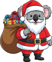 Cute Koala Wearing Santa Claus Suit Carrying Gift Sack
