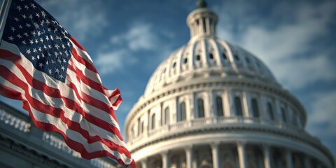 American Flag and Capitol Building - A Symbol of Democracy.