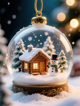 Charming Snow Globe with Illuminated Cabin and Snowy Trees