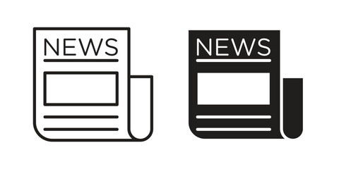 Newspaper icon symbol in filled and line style. Vector icon collection