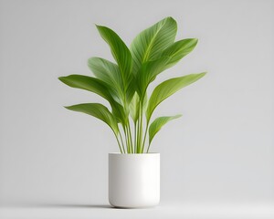 Lush Green Plant in Modern White Pot with Simple Background