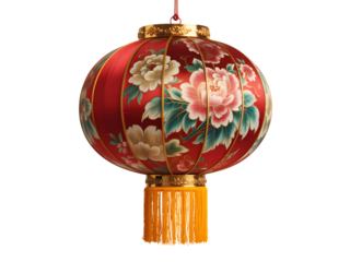 Traditional chinese lantern with floral design isolated on transparent background isolated on transparent background