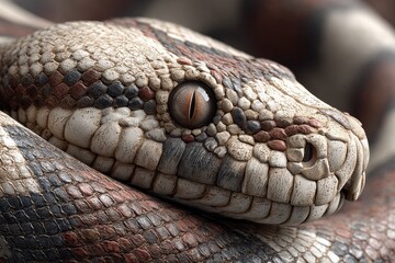 Obraz premium Close-up of a snake head with detailed scales and amber eye, showcasing natural reptile skin texture