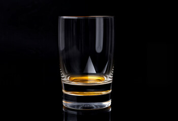 Empty Whiskey Glass with Golden Liquid Residue on Black Background