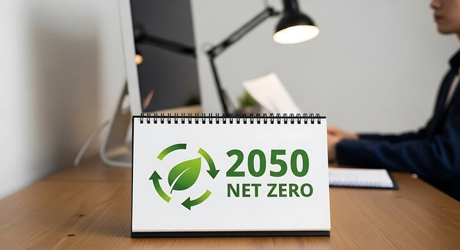 Green leaf net zero calendar 2050 recycling symbol