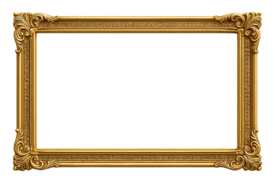 Ornate Vintage Gold Frame Isolated on a Transparent Background