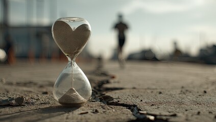 Time Running Out Hourglass on Beach Sand.