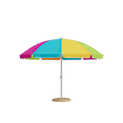 Colorful Beach Umbrella Standing on a Textured Base with a Transparent Background Perfect for Summer Vacation and Outdoor Activities