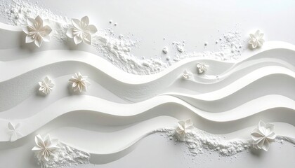 White floral waves & texture on white background