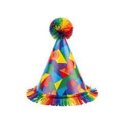 Colorful Birthday Party Hat With Pom Pom And Rainbow Fringe Isolated On Black Background Festive Celebration Accessory