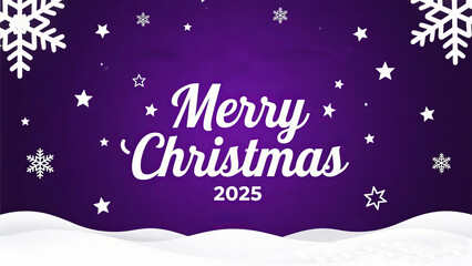 Merry Christmas 2025 festive greetings with twinkling stars on a purple backdrop