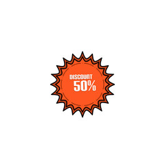 Special offer discount with percentage off. 50 percent off price tag for cheap purchases, isolated vector illustration on a white background.