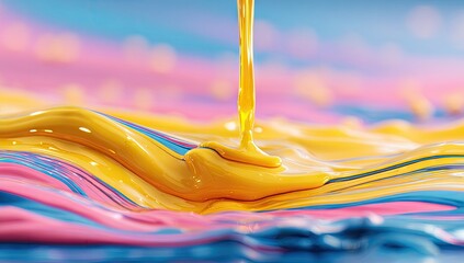Colorful Liquid Flowing Over Vibrant Paint Swirls.