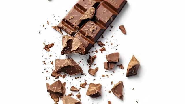 Broken milk chocolate bar on white background