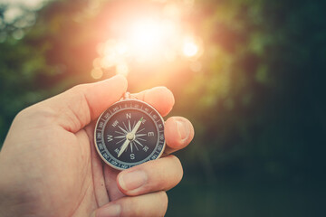 Fototapeta premium Tranquil tropical shore where a compass inspires wanderers to explore the unknown.