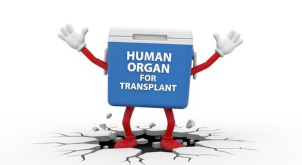 Human organ for transplant cooler with arms and legs breaking through ground