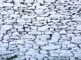 Closeup of rough whitewashed stone wall texture