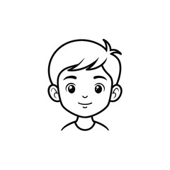 Simple outline illustration of a young boy s face on a white background