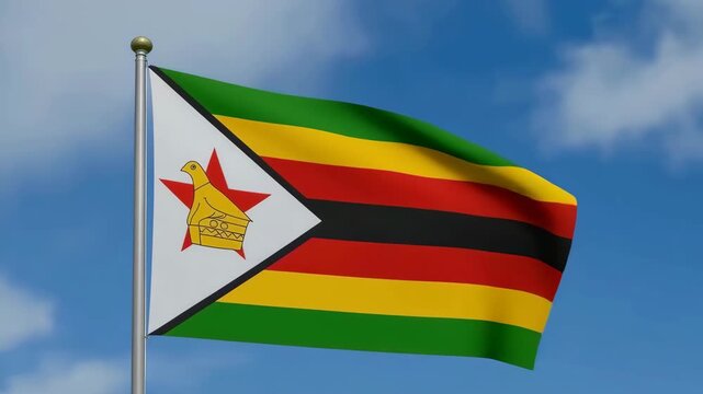 Zimbabwe national flag waving against sky