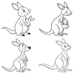 Set cartoon kangroo line art and illustrator eps 10