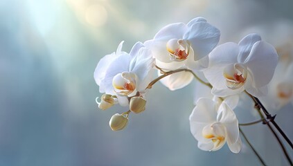 Delicate White Orchids in Soft Light.
