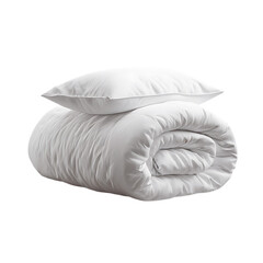 White duvet and pillow isolated on transparent background