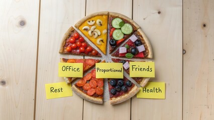 Pizza pie cut into slices with office friends concepts