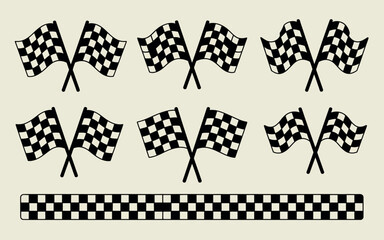 Naklejka premium Set of checkered racing flags and border on a neutral background