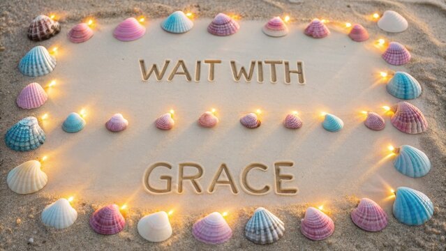 Shells arranged on sand with a positive message - Powered by Adobe