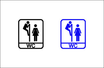 Two wc signs one black and white one blue and white showing male and female figures silhouette