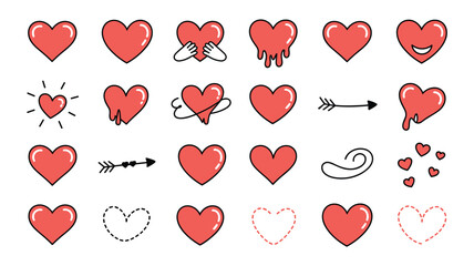 Collection of love heart shapes for valentine's day designs and romantic illustrations and graphic elements