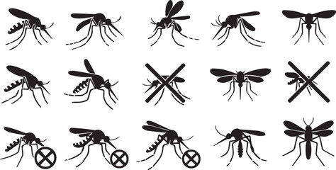 Grid of mosquito icons and prohibition signs insect