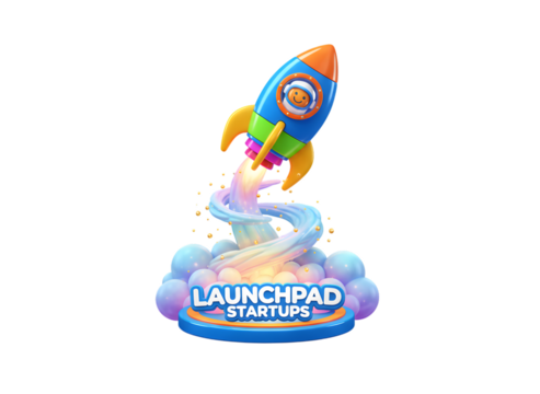 Colorful Rocket Launching with Streamers for Startup Concepts