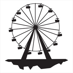 Black silhouette of a Ferris wheel with gondolas on a white background amusement park ride