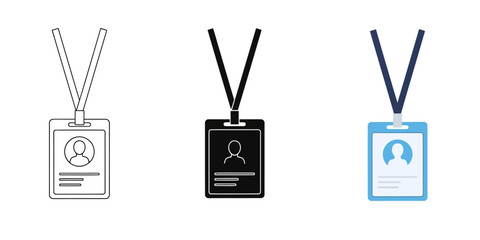 Employee id Badge In Three styles vector set line art, silhouette and color version for identification purposes