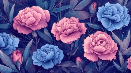 Pink and blue floral arrangement with detailed petals