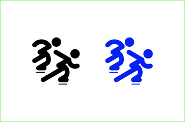 Two dynamic running figures in black and blue silhouette style