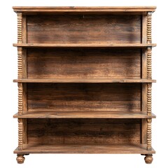 Antique wooden bookshelf with four shelves and carved decorative details