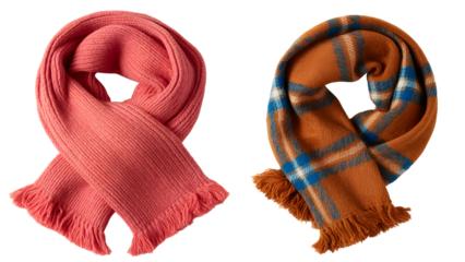 Two scarves isolated on transparent background, a warm and cozy accessory isolated on transparent background