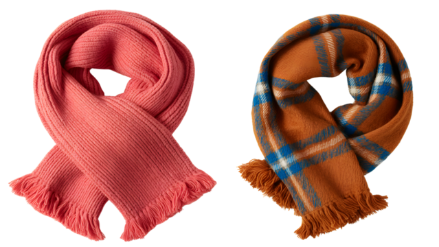 Two scarves isolated on transparent background, a warm and cozy accessory isolated on transparent background