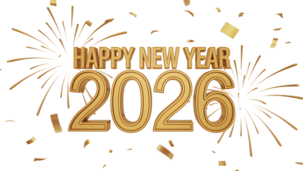 Happy new year 2026 with fireworks isolated on transparent background isolated on transparent background