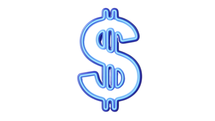 Dollar sign in blue neon isolated on transparent background isolated on transparent background