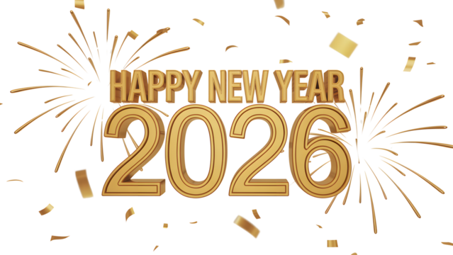 Happy new year 2026 with fireworks isolated on transparent background isolated on transparent background