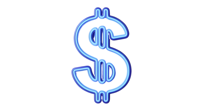 Dollar sign in blue neon isolated on transparent background isolated on transparent background - Powered by Adobe