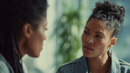 Two women in a tense moment as one shares upsetting news that frustrates the other