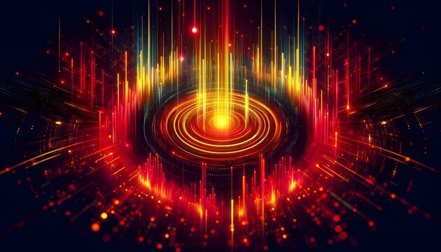 Tech Abstract: Golden ring with light rays. AI Generated, Generative AI