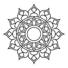 Monochrome Line Art Geometric and Floral Mandala Outline for Coloring or Decorative Design