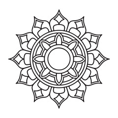 Monochrome Line Art Geometric and Floral Mandala Outline for Coloring or Decorative Design