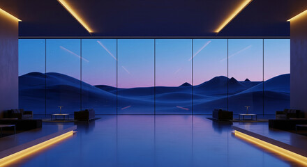 Minimalist Architectural Interior with Desert Landscape View