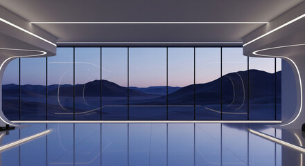 Minimalist Architectural Interior with Desert Landscape View